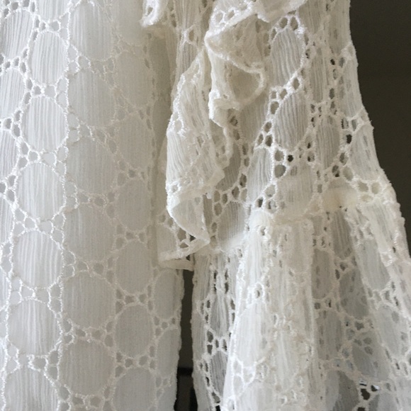 SILK Club Monaco ruffle puff sleeve embroidered white top, Size Small, E… - Picture 4 of 7